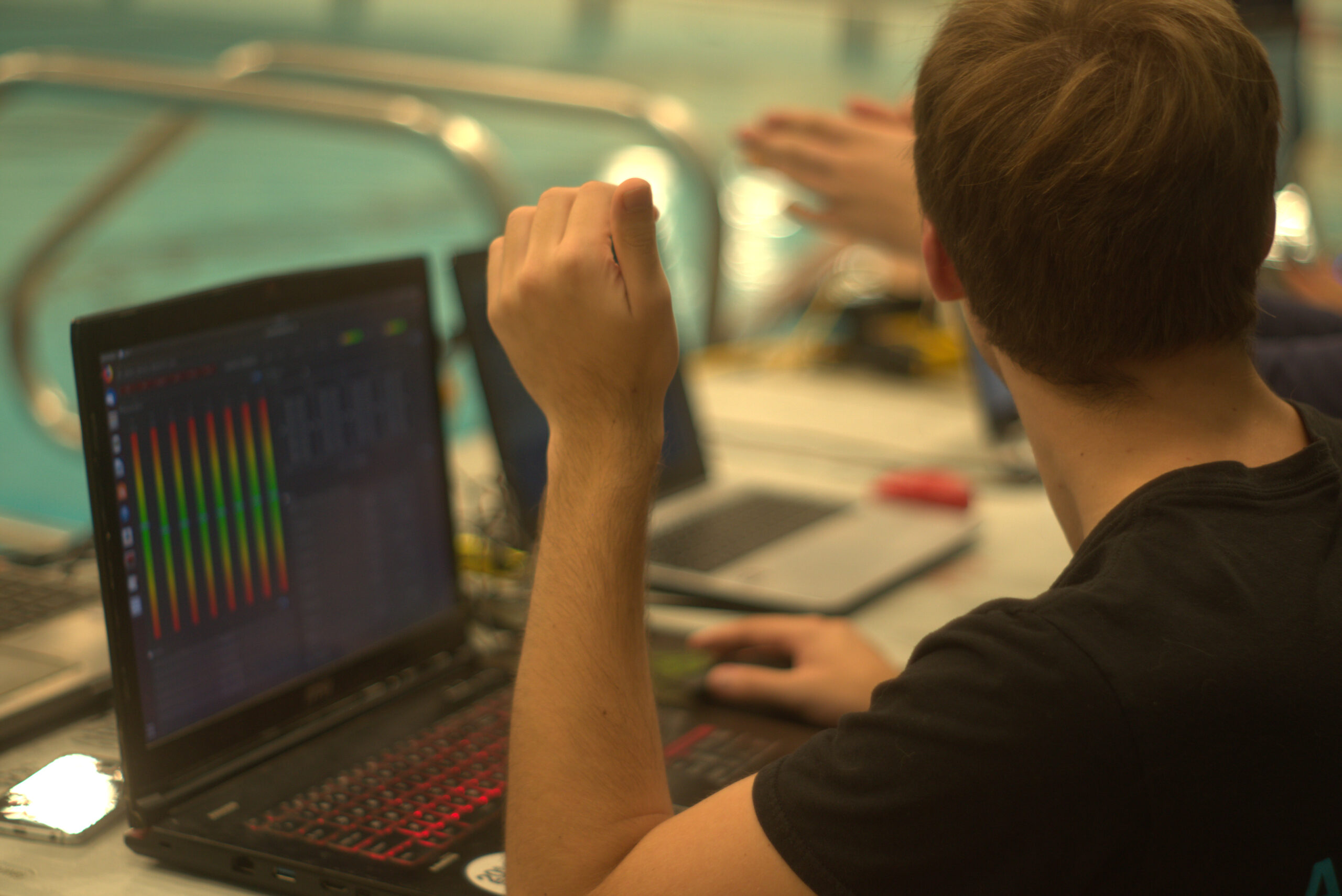 Software team next to the pool.